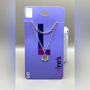 🔥❤️🔥 “L” NEW Silver Initial Hexagon Pendant Chain Necklace Set Monogram NWT